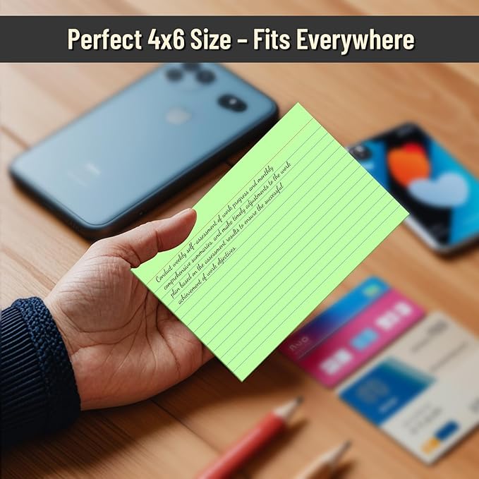 200 Pcs Index Cards 4 x 6 Inch Ruled Green Index Cards, College Ruled Flash Cards for School, College, Office and Home Organization, Durable Study To Do List Note Cards with Ruled Lines, 5 Pack of 40