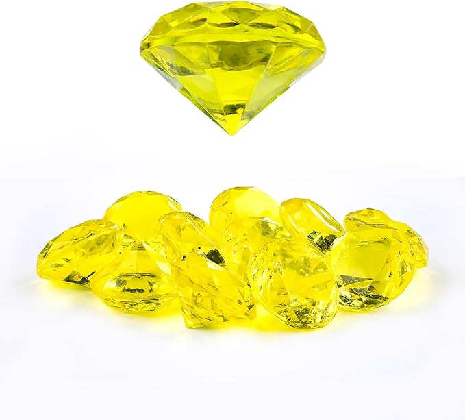Niceup 26PCS Yellow Fake Diamonds Big Gem Toys, 1.5in Pool Diving Gems Acrylic Plastic Gemstones for Kids, Party Décor Jewels Treasure Hunt Hiding Sensory Bin Filler Toys Craft Supplies