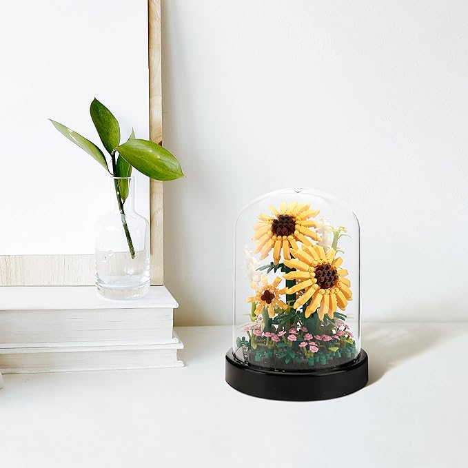 Sunflower DIY Building Blocks Kit - 545 PCS Botanical Flower Bouquet Micro Bricks for Adults & Kids Ages 6+, Creative STEM Gift, Home & Office Decor with Dust Cover