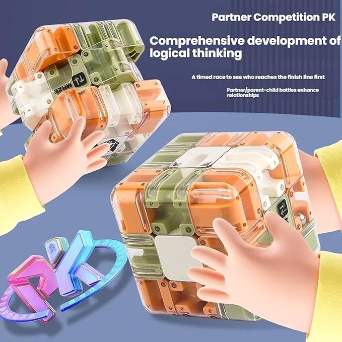 2pcs Large Labyrinth 3D Puzzle Maze Cube,Engaging Brain Teaser Toy,3D Magic Cube Maze Ball Puzzle for Stress Relief & Logic Development (Green + Orange)