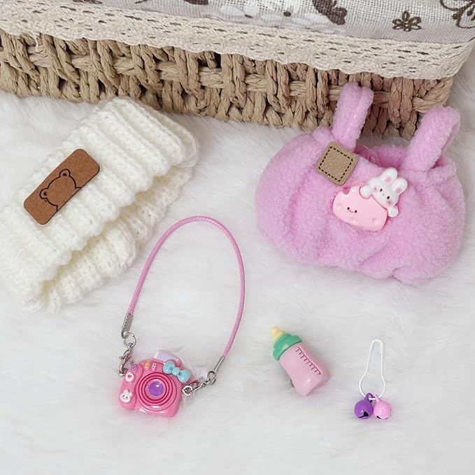 Clothes for 17cm Doll, Cute Outfit Set for 17cm Dolls, Adorable Dress-Up Accessories for Doll (Purple Bottle)