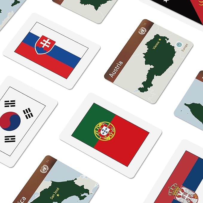 CARDDIA | Collection of Country Flags Educational Flashcards | 242 Flags with Country Names, Territory Shapes, Capitals & Continents | Durable & Portable | Perfect for Geography Gifts