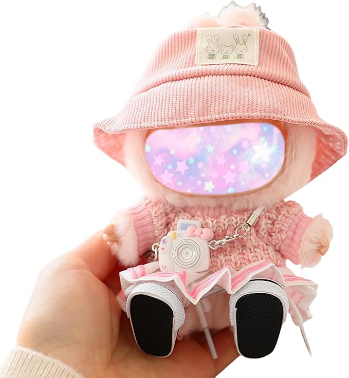 17cm Doll Clothes Set, 5 Pieces Dress Outfit Set for 6.7inch Doll Suit, Fashion Chic Hat & Clothes Accessories for 1st/2nd/3rd Gen Dolls Play & Display Pink