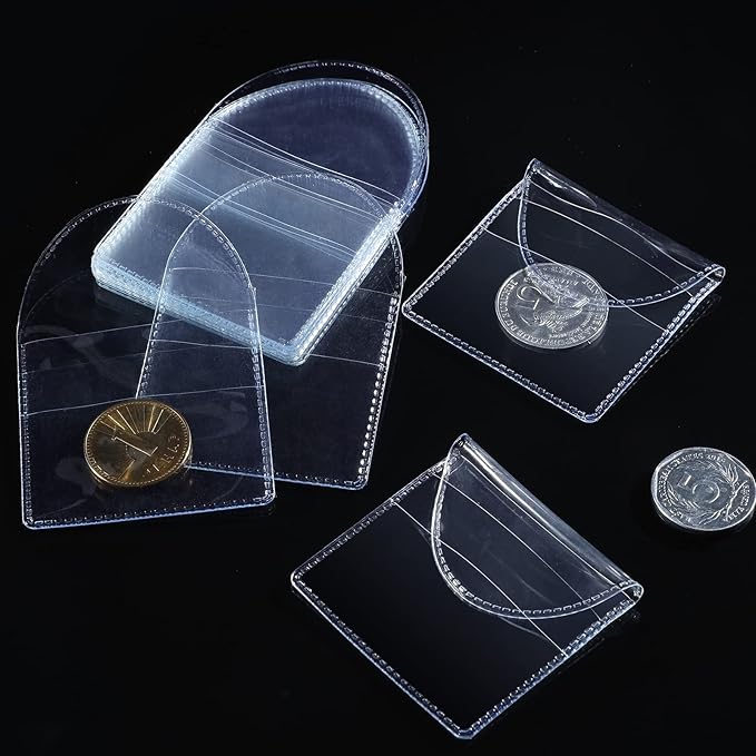 Mimorou 100 Pcs Single Pocket Coin Flips 2 x 2 Inch Individual Clear Cuttable Plastic Sleeves Holders Small Coin Sleeves Collecting Supplies for Coins Jewelry Small Items Collection Storage