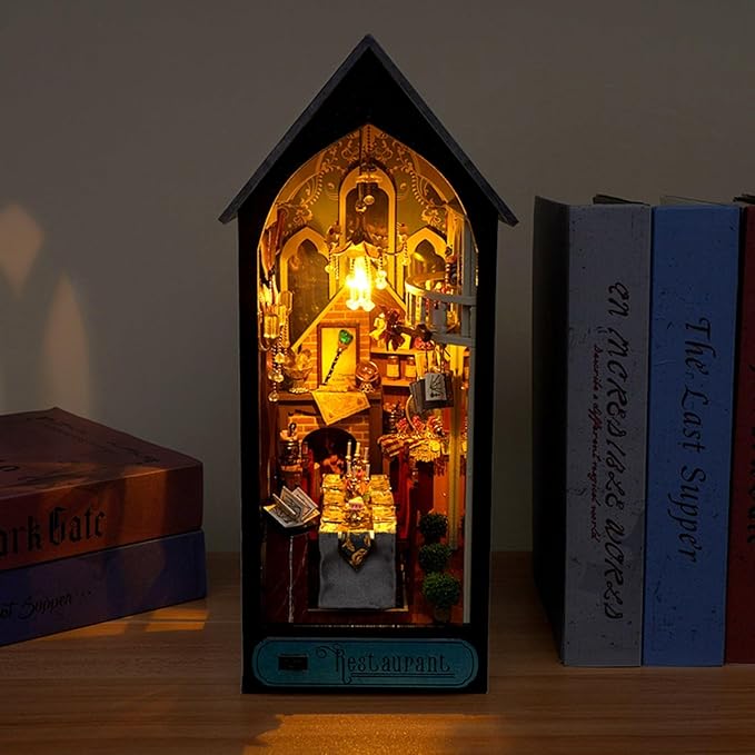 Domigard Book Nook Kit - DIY Miniature House Kit Bookshelf Decor 3D Wooden Dollhouses for Adults Teens LED Book Nook Kits for Adults Unique Birthday Christmas Gift for Family and Friends
