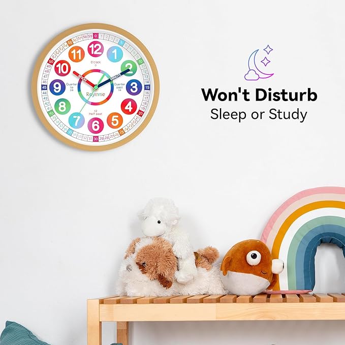 Wall Clock for Kids Learning - Teaching Time Wall Clocks Battery Operated Silent Non Ticking - Analog Colorful Clock Decorative for Kids Room Classroom School(14 Inch)