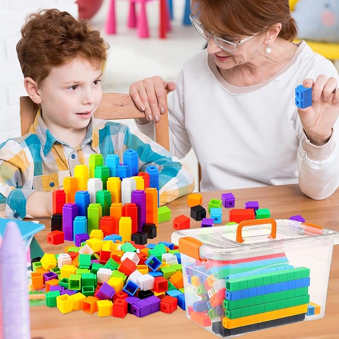 Jenaai 500 Pcs Math Learning Linking Cube with Storage Container Counting Cubes, Colorful Plastic Counting Blocks, Manipulatives Classroom Learning Supplies for Educational(Yellow)