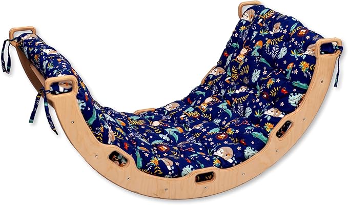 Climbing Arch | Montessori Rocker Arch | Arch with Cosy Pillow | Wooden Climbing Arch with Cushion | Wooden Climbing Arch and Rocker | Indoor Playground Cosy Cushion Rocker (Jungle)