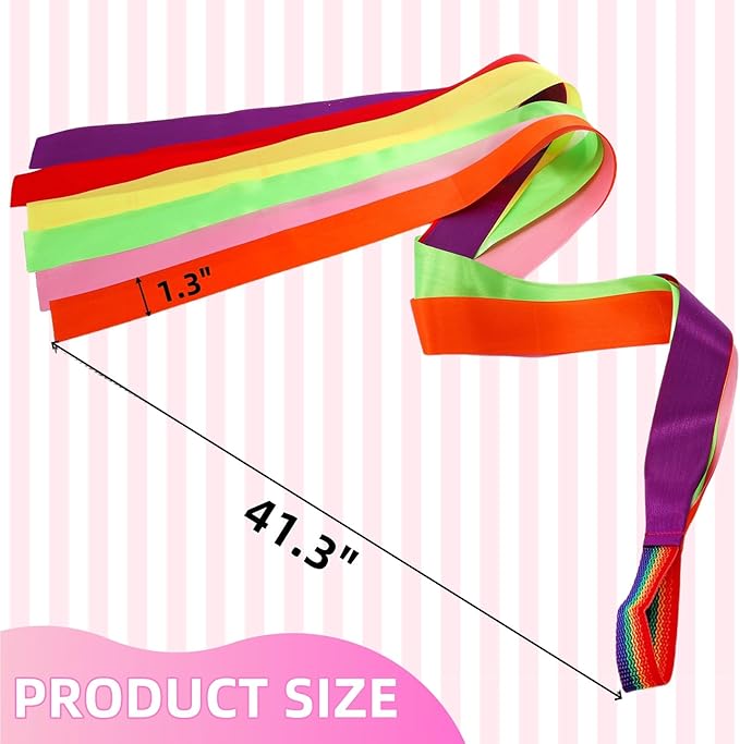 12 Pieces Rainbow Dance Ribbons, Colorful Dancing Rhythm Streamers, Hand Held Gymnastics Ribbons for Gym, Training, Artistic Dancing, Birthday Party Gift Decoration