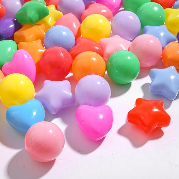 Ball Pit Balls Pack of 100 200 500 - Star and Round Set BPA Free Phthalate Free Non-Toxic Crush Proof Play Balls Soft Plastic Balls for Toddlers Baby Kids Birthday Pool Tent Party