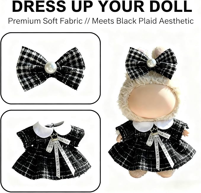 Clothes for LABUBU 17cm Doll (NO Doll), Outfit for LABUBU, Dress and Hairpin Set for LABUBU Dress Up, Fashion and Premium Dolls Accessories for LABUBU (Style Q)