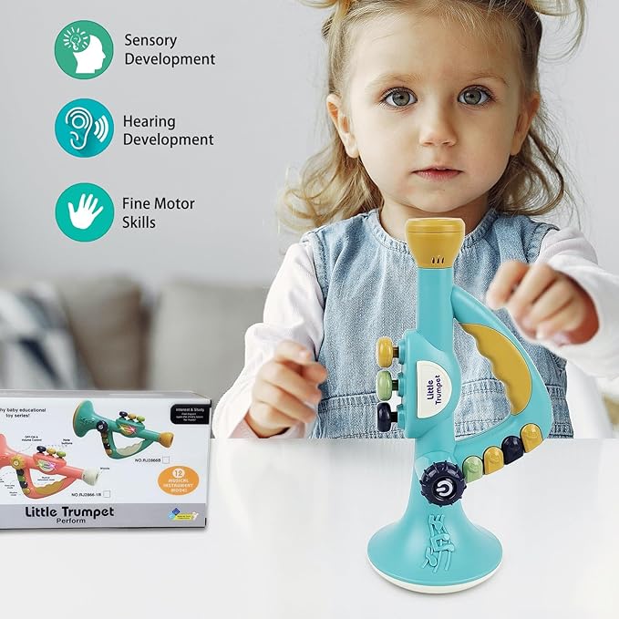 Musical Instruments Toys for Kids, Toddlers Little Trumpet and Baby Educational Toy for Girls & Boys Ages 1-3 (Blue)