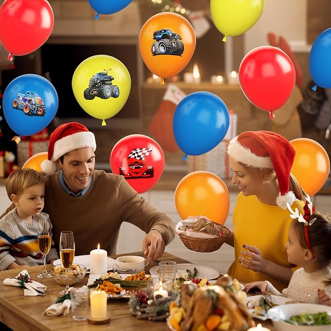 Monster Truck Balloons, 12 Inch Red Yellow Blue Orange Balloons Colorful Truck Theme Printed Latex Balloon Bouquet for Monster Truck Party Baby Shower Wedding Birthday Party Supplies