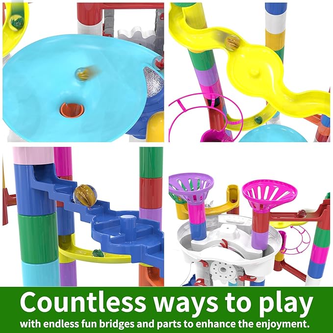 Big Motorized Marble Run - Construction Building Blocks Toys 220Pcs Marble Race Track with Elevator,Educational STEM Game Christmas Birthday Gifts for Kids 3-5 4-8 8-12 (B-Colorful)
