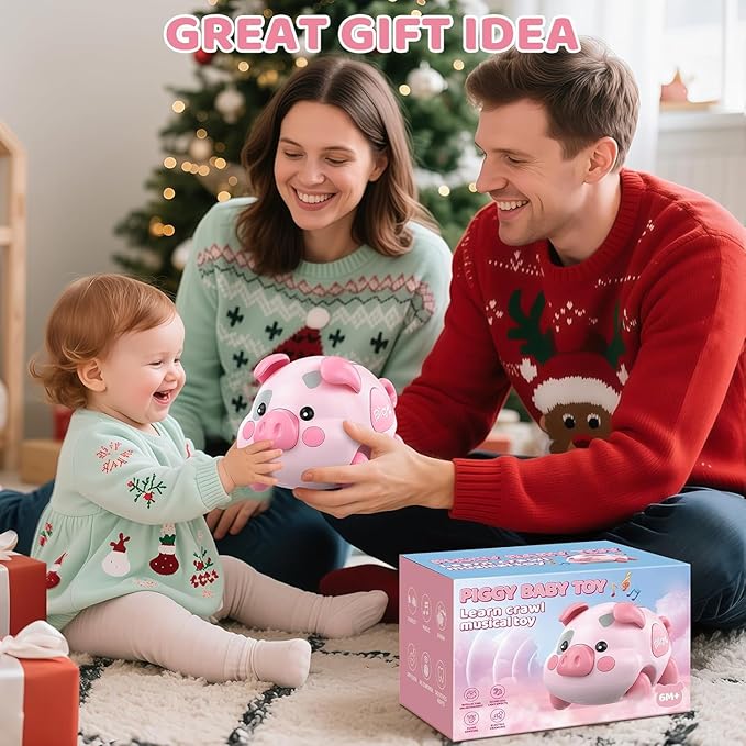 OCHIDO Baby Toy 6-12 Months, Musical Piggy Crawling Infant Toys with Light, 6 Month Old Toys for Tummy Time Development, Christmas Birthday Gifts for Boy Girl 7 8 9 10 11 Month 0-1 Year Old