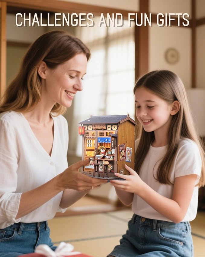 Cutefun Book Nook Kit - DIY Miniature House Kit for Adults, Japanese Tiny House Building Kit with LED, Dollhouse Kit Bookshelf Insert Decor Creative Gifts for Teens and Beginners (Morita Ramen)