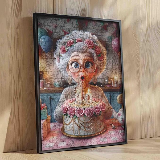 Grandma's 80th Birthday Puzzles for Adults 1000 Pieces Elegant Granny DIY Handwork Puzzles Cake Art Jigsaw Puzzles for Home Decoration Difficult and Challenge Large Puzzle Family Games Unique Gifts