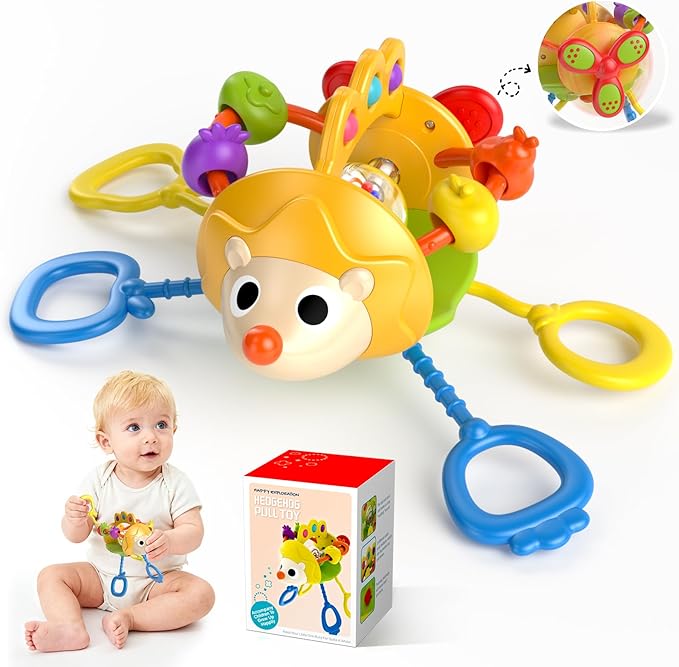 Baby Sensory Toys for 3-6-9-12-18 Months, Silicone Pull String Toy, Baby Birthday Gifts for 1 2 Year Old Boy Girl Infant 5 7 8 9 10 Months Old, Car Seat Airplane Travel Toy