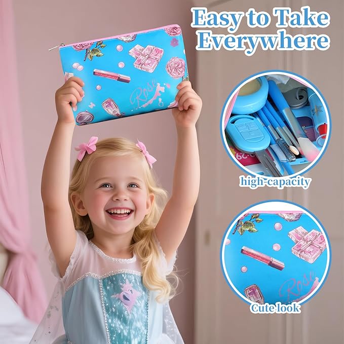 Pretend Makeup Kit for Kids 3-5, Blue Fake Makeup Set for Toddlers Girls, Play Makeup Gifts for Little Girls Age 3 4 5 6 7 Year Old, Make Up Toys Birthday (Blue)