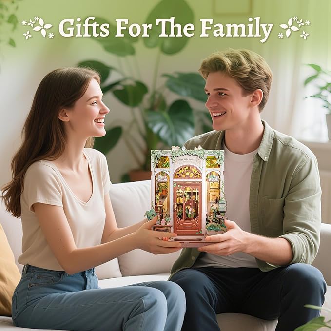 CUTEBEE Book Nook Kit - DIY Miniature House Dollhouse Kit for Adults and Teens, Booknook Tiny House Bookshelf 3D Wooden Puzzle, Gifts for Family (Green Life Bookshop)