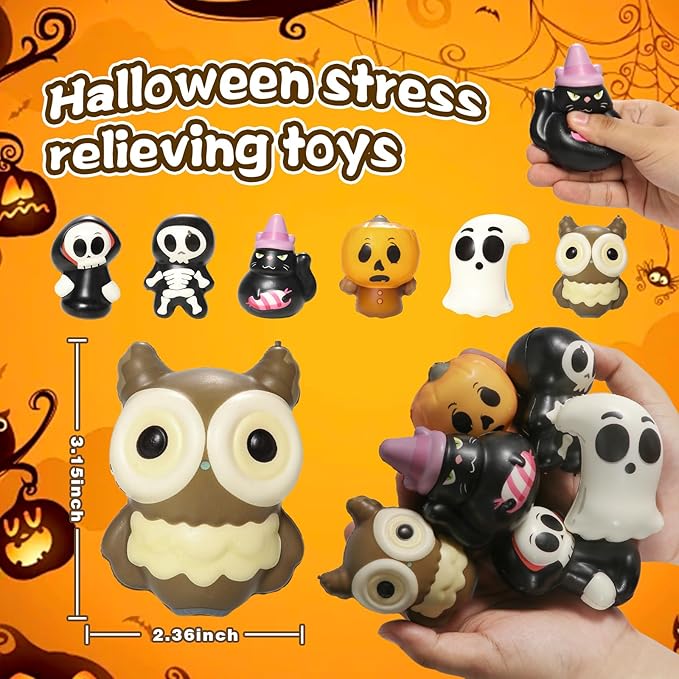 New 6 Packs-Halloween Squishies Toys Slow Rising, Gift Box Includes Ghost: Vampire,Pumpkin,Skull,Black Cat,Mummy,Bat, Halloween Soft Stress Relief Toys for Girls,Boys,Kids Party(6pcs-3)