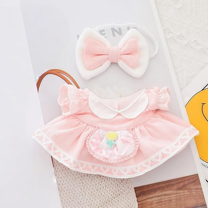 17cm Doll Clothes Set, 2 Pieces Dress Skirt Outfit Set for 6.7inch Doll Suit, Cute Fashion Bowknot Clothes Accessories for 1st/2nd/3rd Gen Dolls Play & Display Pink