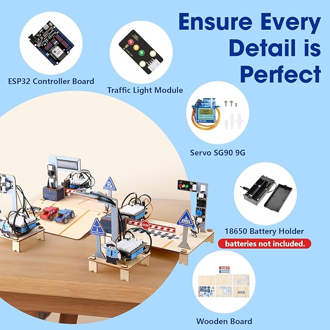 ESP32 IoT Smart Traffic Starter Kit for Kids 10+, 3D Wooden Puzzles STEM Science Kit School Educational Set DIY Crafts Coding Toys for Adults Teens 9 10+