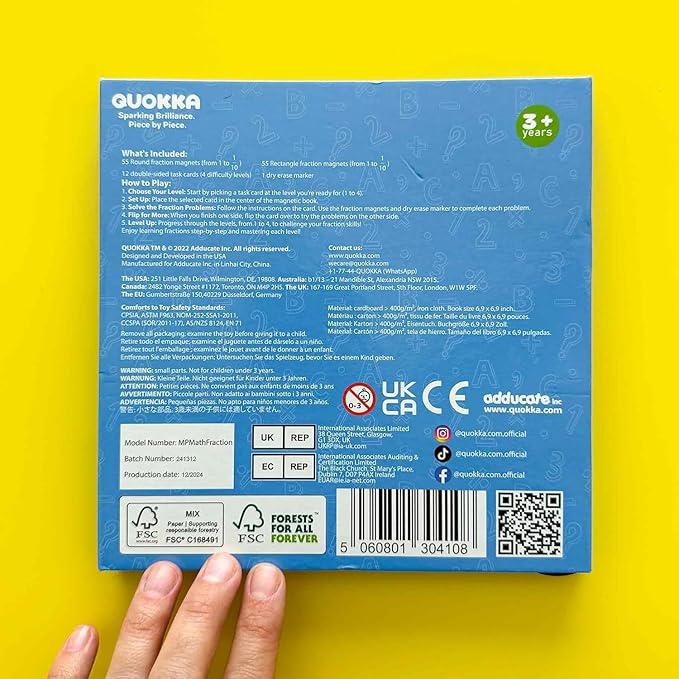 QUOKKA Magnetic Fractions Learning Set for Kids Ages 6-12 – Hands-On Math Games for Homeschooling, Classrooms & Travel – 110 Magnets, 12 Task Pages, Marker – Montessori Educational Toy Puzzles