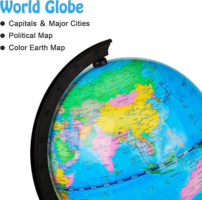 Wizdar 5.5" World Globe for Kids Learning, Educational Rotating World Map Globes Mini Size Decorative Earth Children Globe for Classroom Geography Teaching, Desk and Office Decoration-5.5 inch