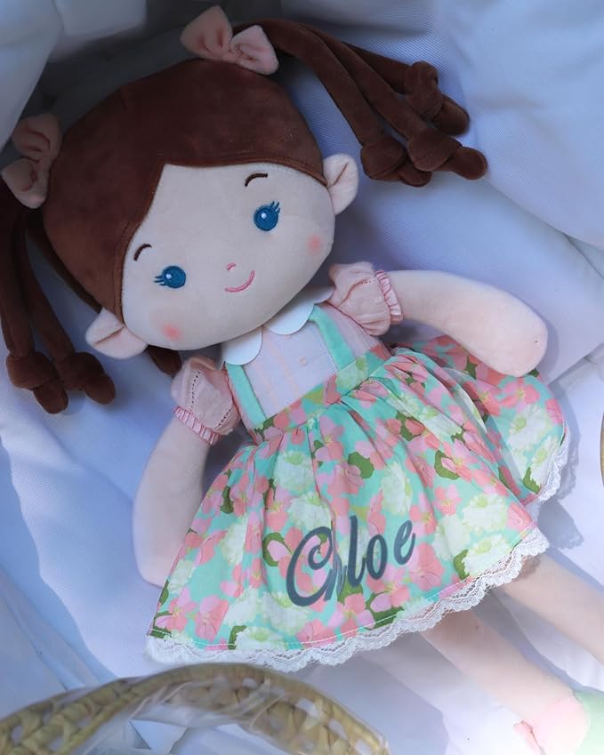 LeyaDoll Personalized Soft Baby Doll Toys (16''), My First Baby Rag Doll for 1 Year-Old Girl Birthday Gift, Christmas Plush Toys Gift for Toddler Kids Infants-Daydream-Meadow-Girl