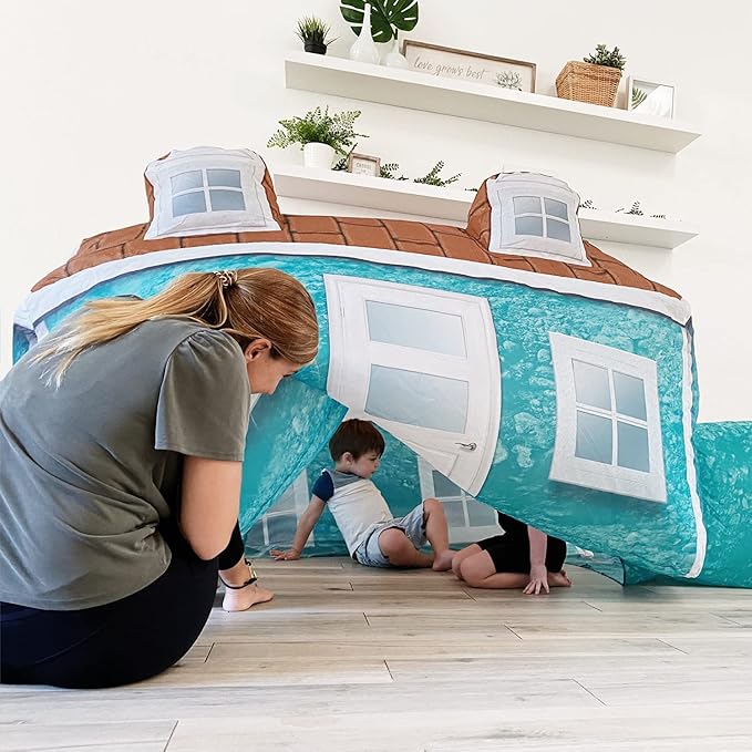 The Original Patented AirFort - Build A Fort in 30 Seconds, Inflatable Fort for Kids, Play Tent for 3-14 Years, A Playhouse Where Imagination Runs Wild, Fan not Included (Cabin)