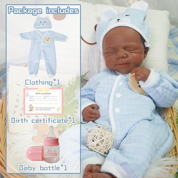 Reborn Baby Dolls Silicone Full Body 18.89in Weighted Real Life Closed-Eyes Boy Dolls Lifelike Newborn Baby Soft Body Flexible Limbs Not Vinyl