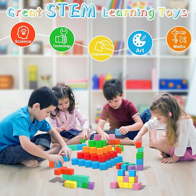 Large Magnetic Blocks Travel,56PCS 1.34in Building Blocks for Toddlers 3-5,Magnet Cubes for Toddlers,Sensory Montessori Toys Sets Learning Construction Squares Stem Toys for Boy,Girl,Kids,Kit,Gift,4-8
