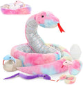 MaoGoLan 118 inch Giant Stuffed Snake Mommy with 4 Babies & 3 Eggs Inside, 8Pcs Rainbow Snake Stuffed Animal Bulk Large Boa Constrictor Plush for Boys Girls Kids Halloween Props Birthday Gifts