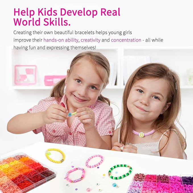 Friendship Bracelet Kit, 14,000pcs 48 Colors Bracelet Making Kit Clay Beads with Number Letter Bead Set Concert Merch Arts and Crafts Gifts for Kids Teen Girls Jewelry Making Supplies Bracelet Maker1