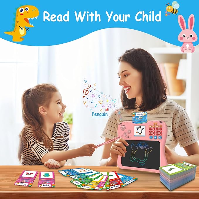 EASEGMER 3 in 1 Educational Learning Travel Toys - 8'' Drawing Tablet and 130 Talking Flash Cards Toddler Writing Tablet and Preschool Learning Activities, Best Gift for Girls/Boys 3-12 Years