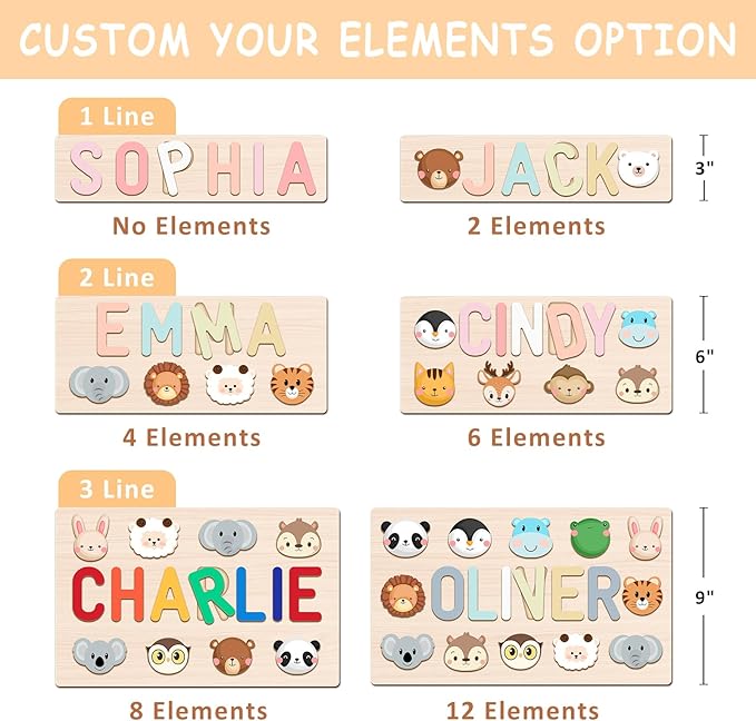 Name Puzzle for Kids Personalized, Custom Baby Gifts for Toddler 1-3, Wooden Alphabet Puzzle for Boy Girl 1st Birthday