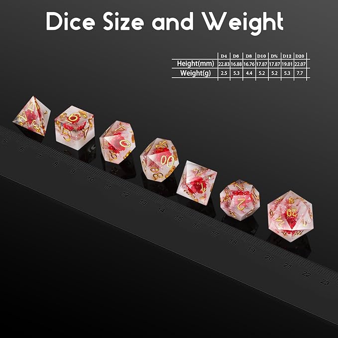 Flower D&D Dice ,DNDND Handmade Resin Sharp Edge Die with Gift Case for D&D Dungeons and Dragon Games (Red Flower)