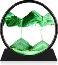 Moving Sand Art Picture - 3D Quicksand Painting Decor - Round Glass 3D Deep Sea Sandscape - Relaxing Home Decoration Desk Toys for Home Office Desk Mantle Bookshelf- (Green, 12 in)