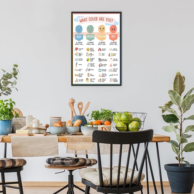 Mental Health Canvas Wall Art Feelings Chart Emotions PosterAwareness Preschool Emotions Faces Calm Prints Calm Down Corner Home for Kids Room Classroom Wall Decor 24x36in BlackFramed