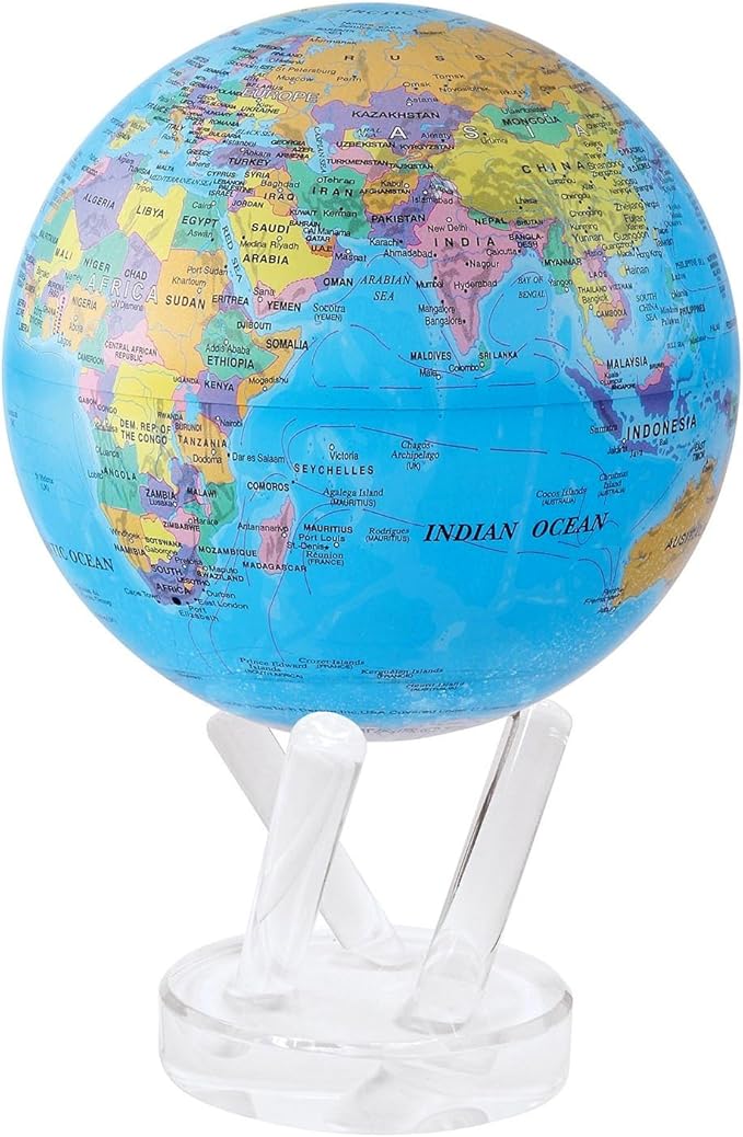 MOVA Globe – Blue Political Map 4.5” | Rotating World Globe Powered by Light | Educational Home Decor, No Batteries or Wires Needed