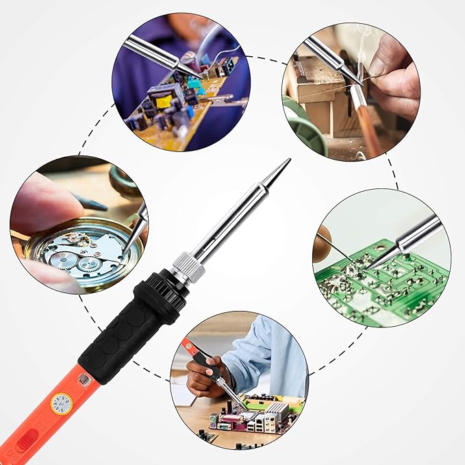 Soldering Iron Kit, 60W Soldering Iron with Ceramic Heater, 5-in-1 Adjustable Temperature Soldering Welding Iron Kit for any Hobby Enthusiast