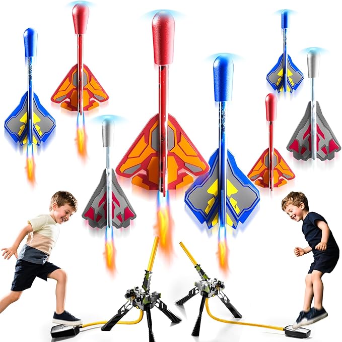 Rocket Launcher for Kids with 8 LED Airplane Rockets and 2 Tank Launcher, Outdoor Toys for Toddlers, Rockets for Kids Age 4-8, 2 3 4 5 Year Old Boy Birthday Gift, Launching up to 120+ Feet