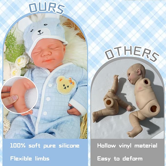 Reborn Baby Dolls Silicone Full Body 18.89in Weighted Real Life Closed-Eyes Boy Dolls Lifelike Newborn Baby Soft Body Flexible Limbs Not Vinyl
