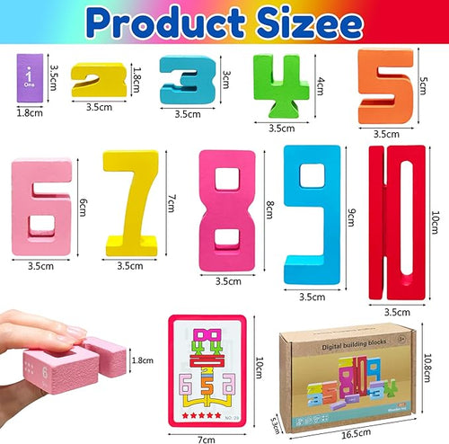 20Pcs Wooden Number Building Blocks,Montessori Number Blocks Math Learning Digital Building Blocks Digital Educational Counting Learning Toys for Parent-Child Interaction Skills Stocking Stuffers