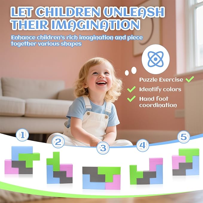 4PCS Soft EVA Foam Building Blocks for Kids – Colorful Tetris-Shaped Stacking Cubes, Sensory Toys for Toddlers & Preschoolers, Safe & Fun Educational Play for Classroom or Home