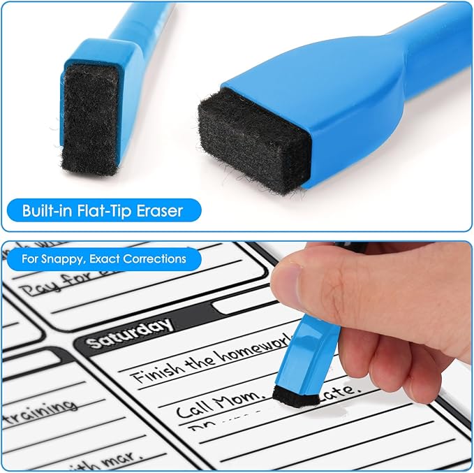 maxtek 24 Count Magnetic Dry Erase Markers, Fine Tip, 6 Colors Whiteboard Markers with Built-in Eraser, Low Odor Thin Markers