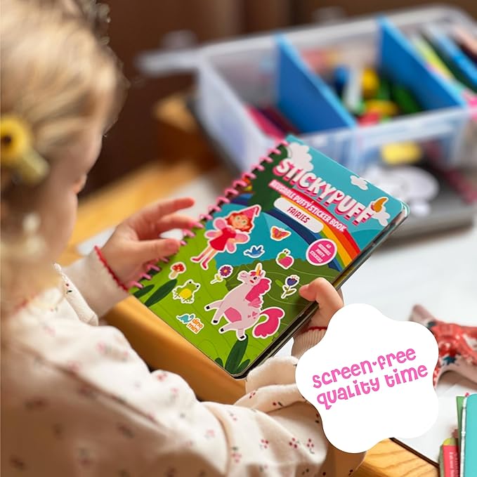 Stickypuff Value Pack - 3 Reusable Puffy Sticker Book for Toddlers - Puffy Stickers for Toddlers - Travel Activities for Kids Ages 4-8 - Screen Free Birthday Gifts (Wonderland)