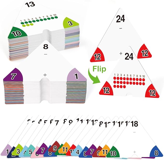 Addition and Subtraction Flash Cards, Triangle Math Games Flash Cards for Kids, Math Manipulatives Kindergarten Learning Activities Preschool Classroom Must Haves Homeschool Supplies
