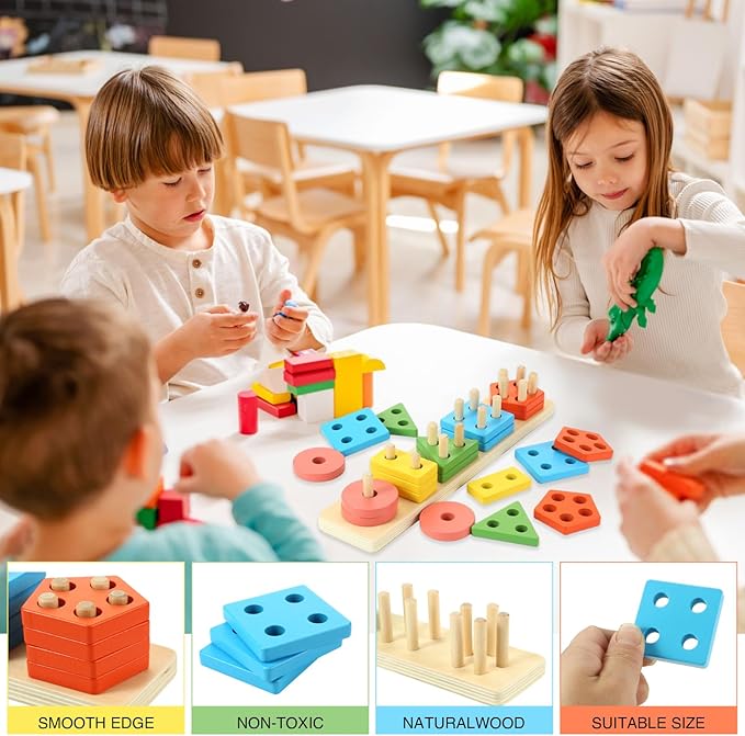 Toddler Toys for 1 2 3 4 5 6 Year Old Boys Girls Birthday Gifts,Montessori Wooden Educational Toys for Kids Learning Puzzles Shape Sorter Toy